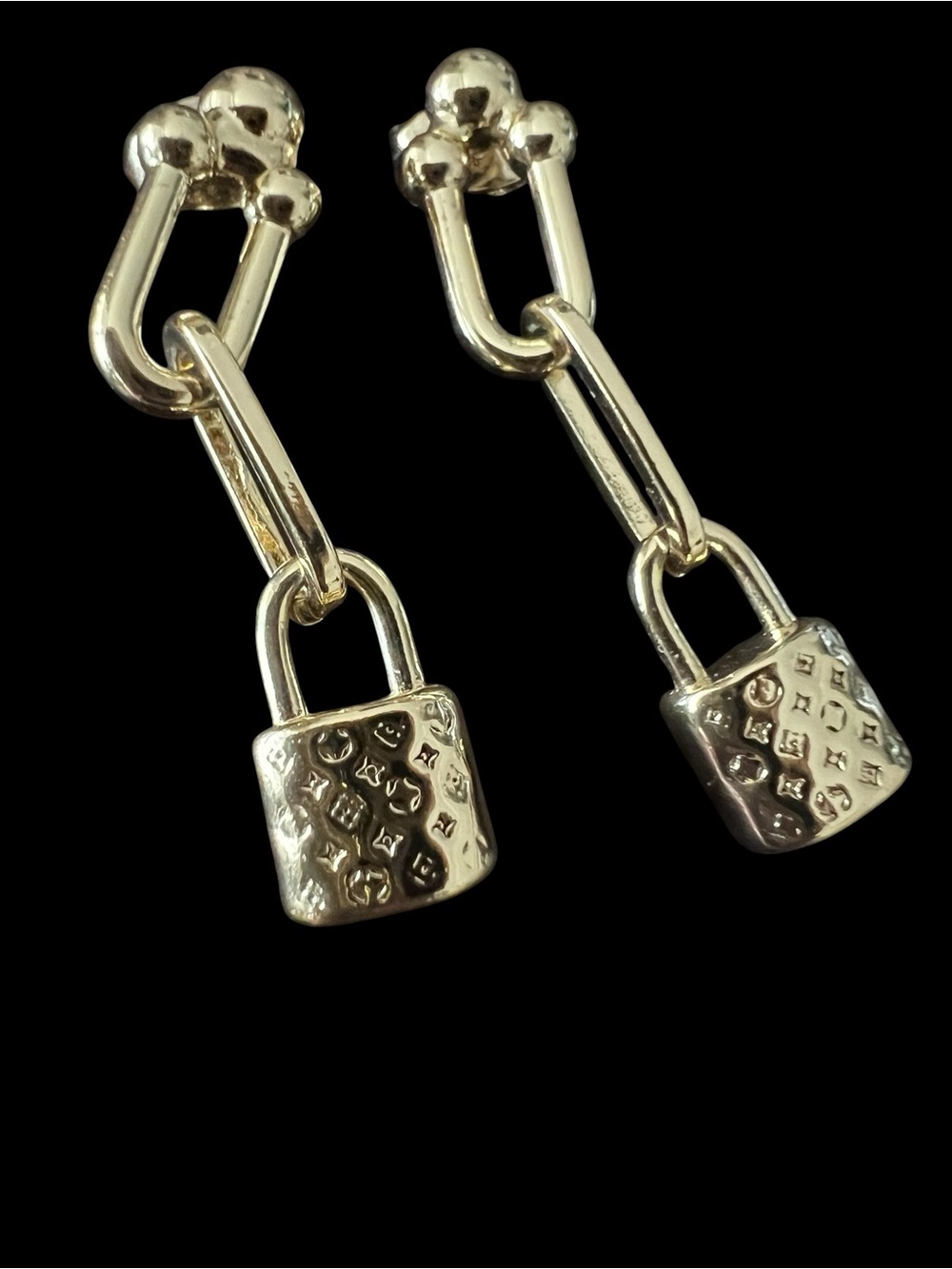 18k Gold Plated Lock Pendant Earrings - Picture 2 of 6